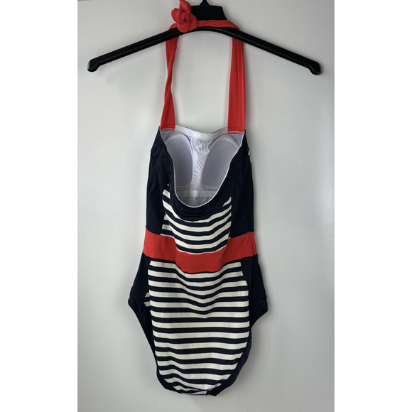 Boden Santorini Halterneck Swimsuit 1 Piece Red Navy White Stripe US Size 8 - Picture 11 of 14